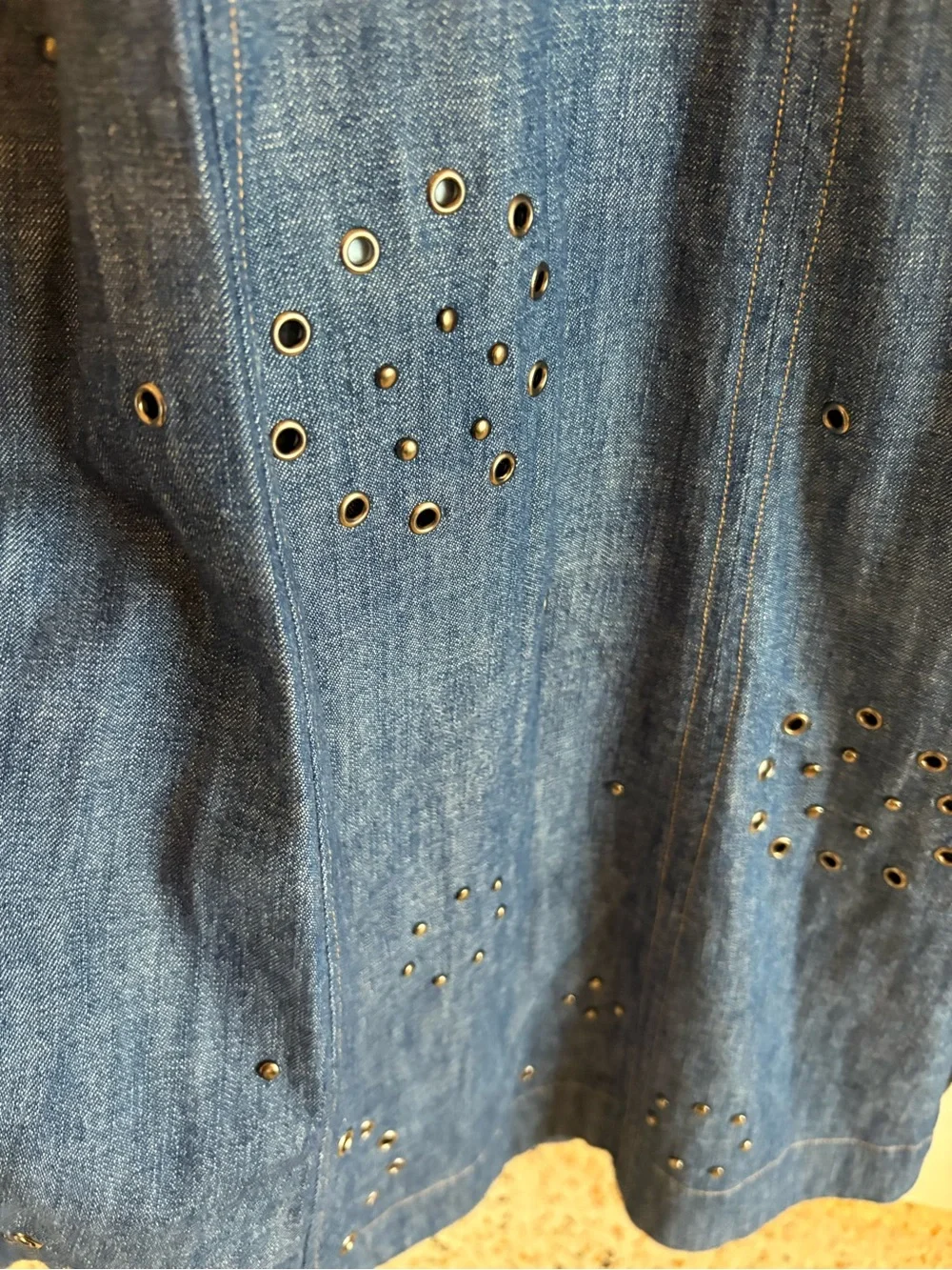 ANTHROPOLOGIE Grommet Blue Jean Denim A Line Flare Skirt Sleeveless Dress! NEW!